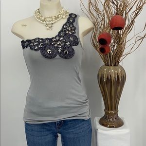 Lipstick Gray Beaded blouse size small